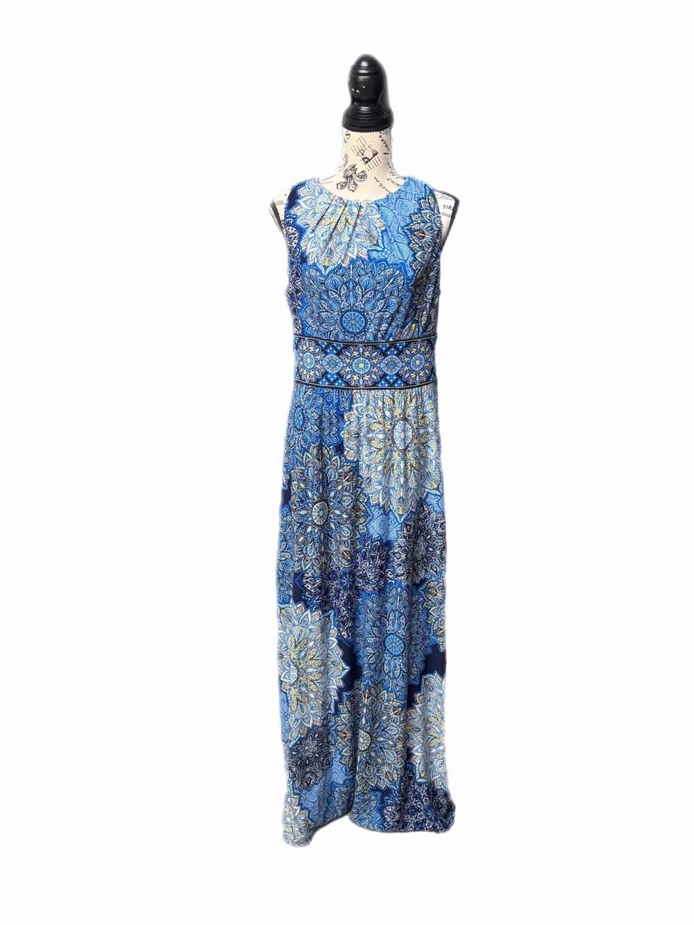 London Style Collection Geometric Medallion Floral Print Maxi Dress Lined 10